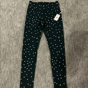 Dark green cream yoga Leggings with Pink Polka Dots